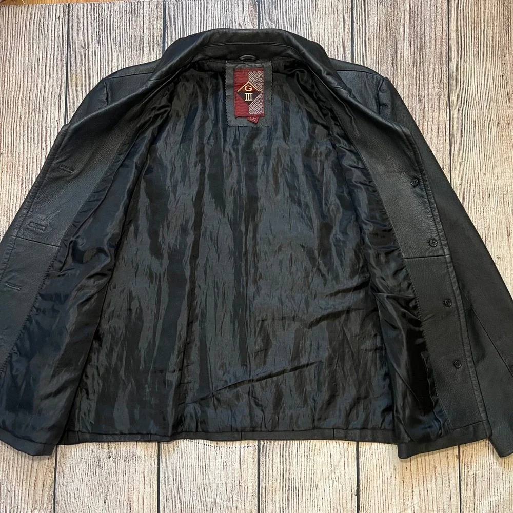 Vintage G-III Black Genuine Leather Jacket Womens Large 90s button up  Y2K Biker